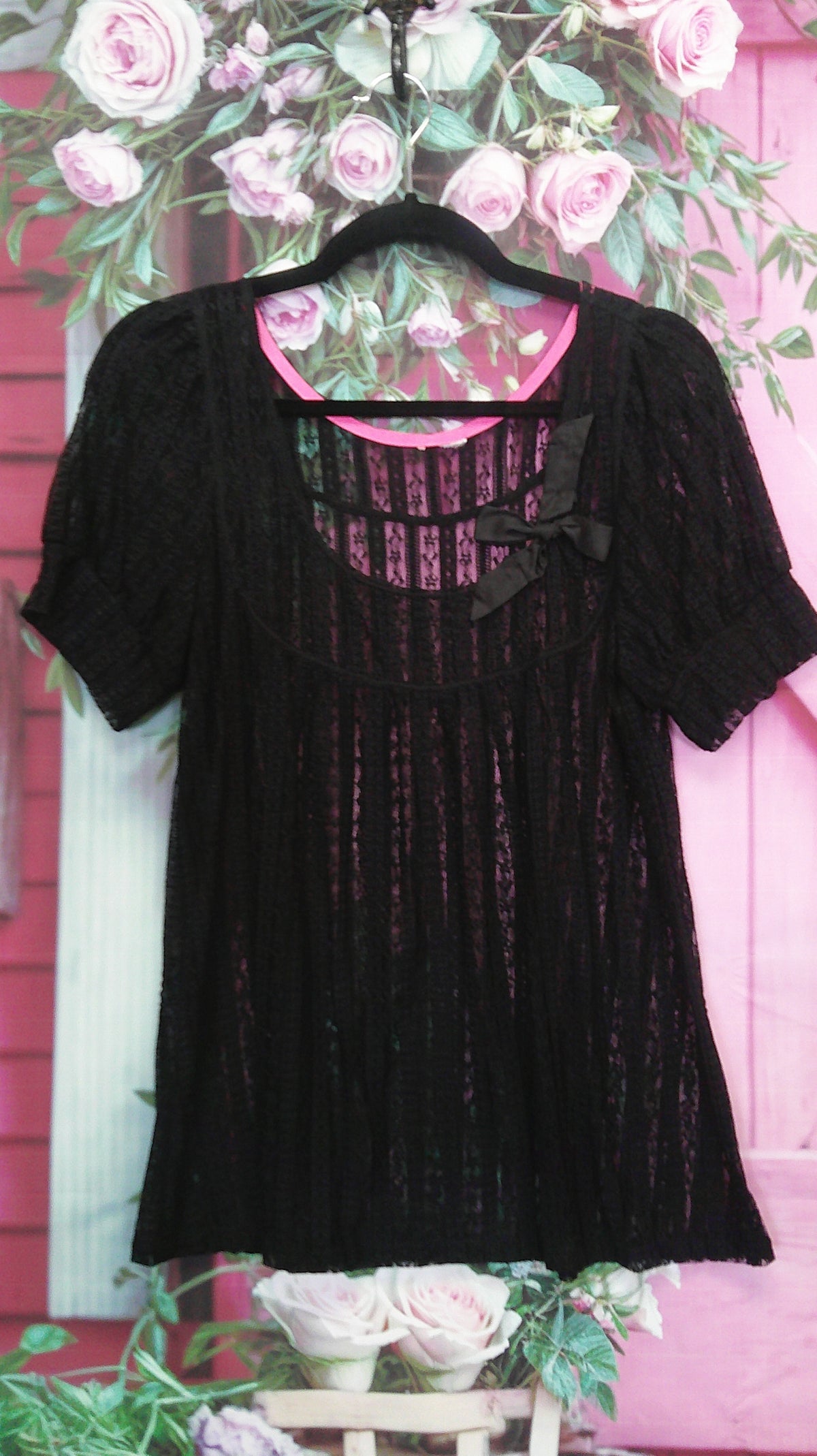 (P) Black Bow Lace M top 10/08/26