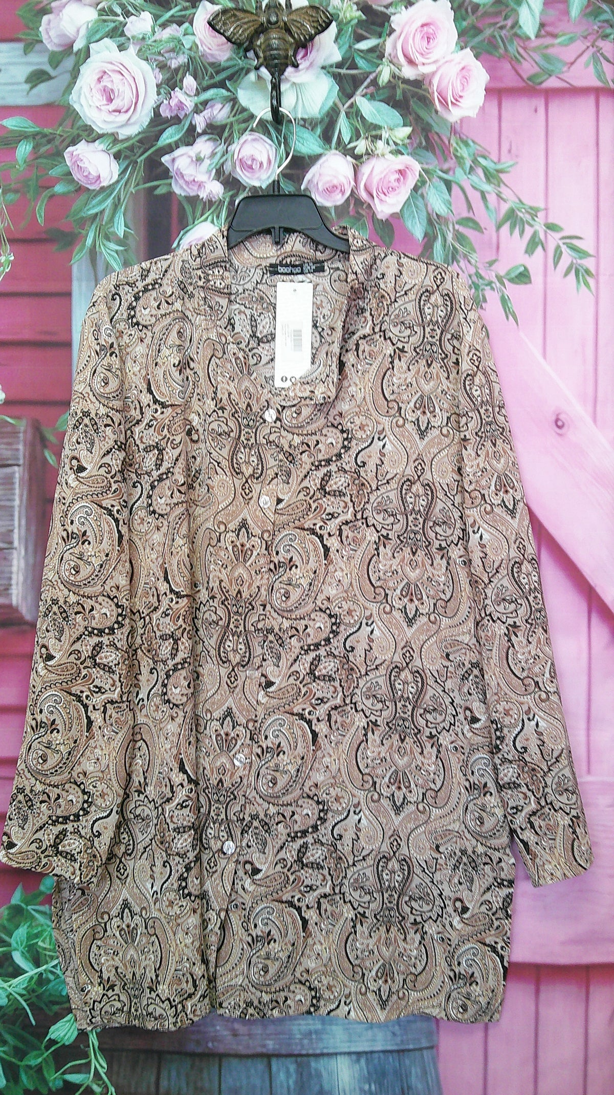 (P) Boohoo Brown Paisley Top L 9/18/26