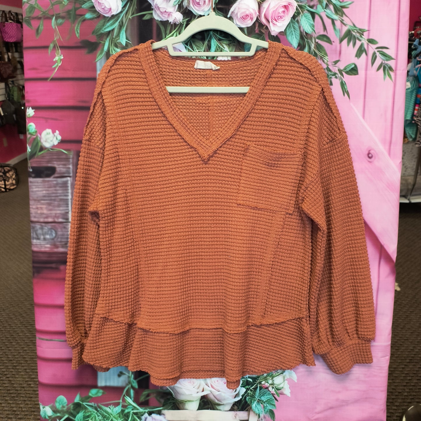 New in waffle knit top M 7/29/26