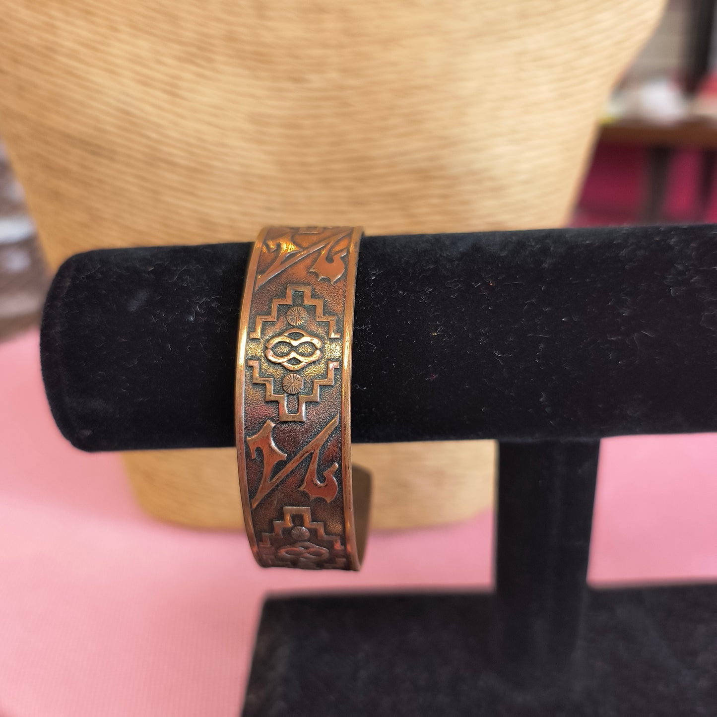 Vtg Copper Cuff Bangle Bracelet Aztec Tribal 7/24/26