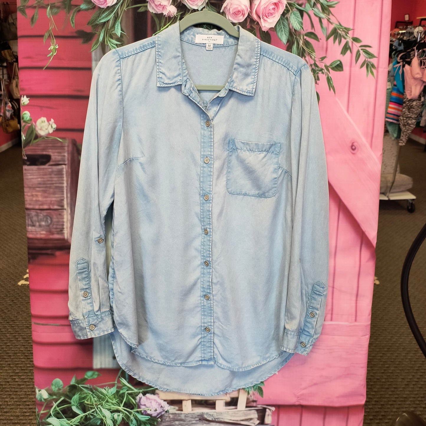 New directions LS blue button top M 7/24/26