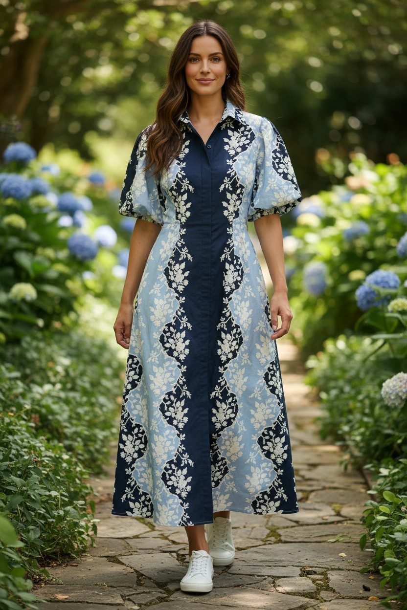 TUCKERNUCK Blue Fog Delaney Cotton Maxi Dress M 8/7/26