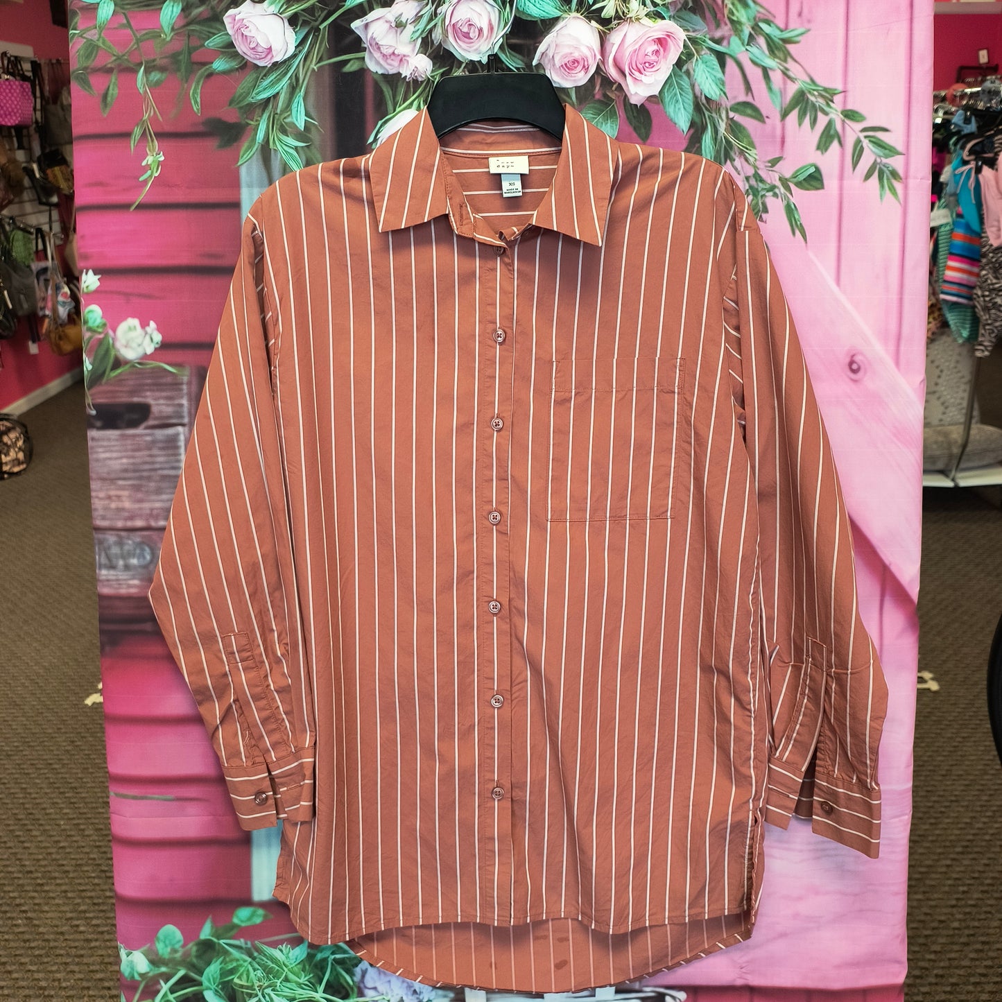A new day brown button LS top XS 7/24/26