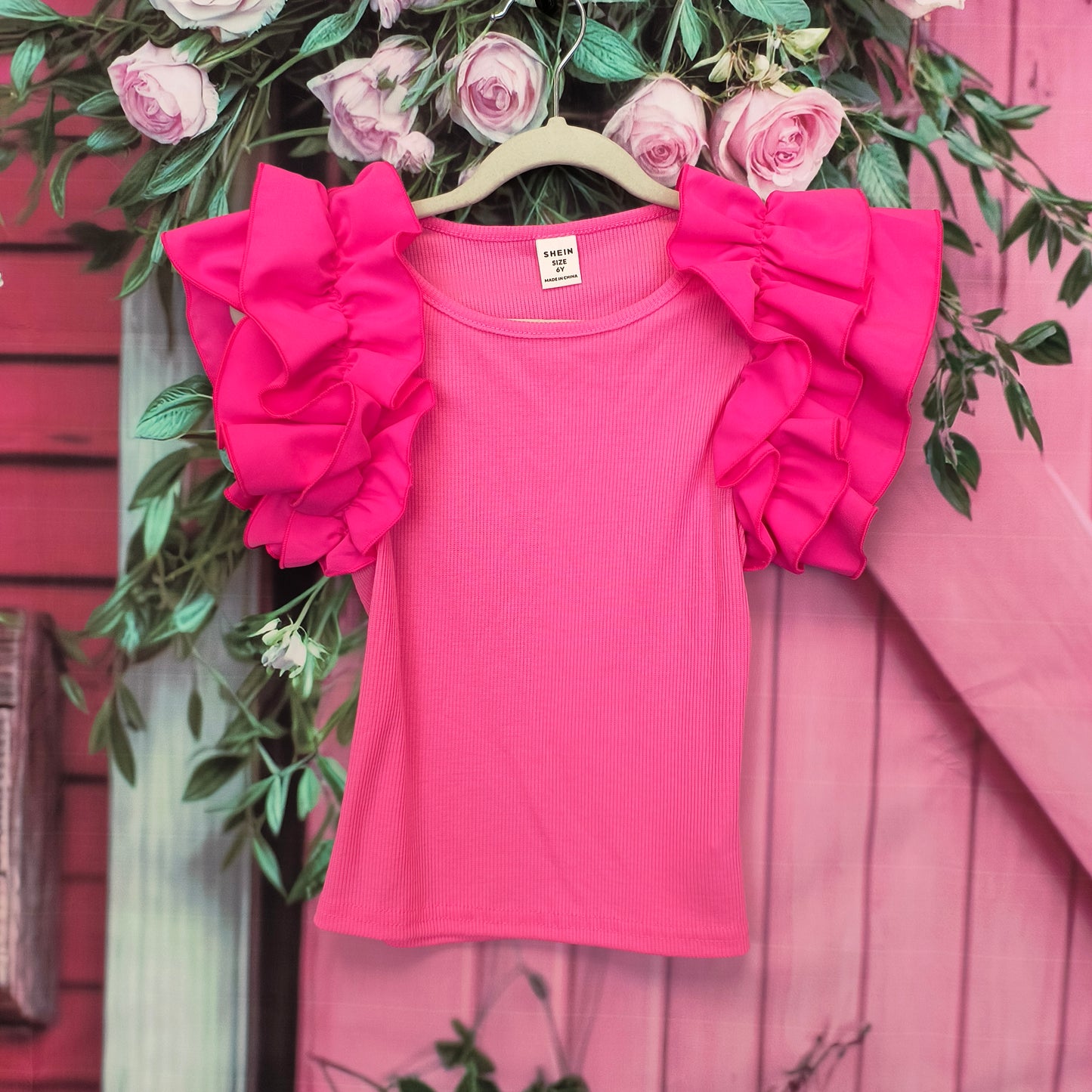 Pink ruffle sleeve top girls 6 7/18/26