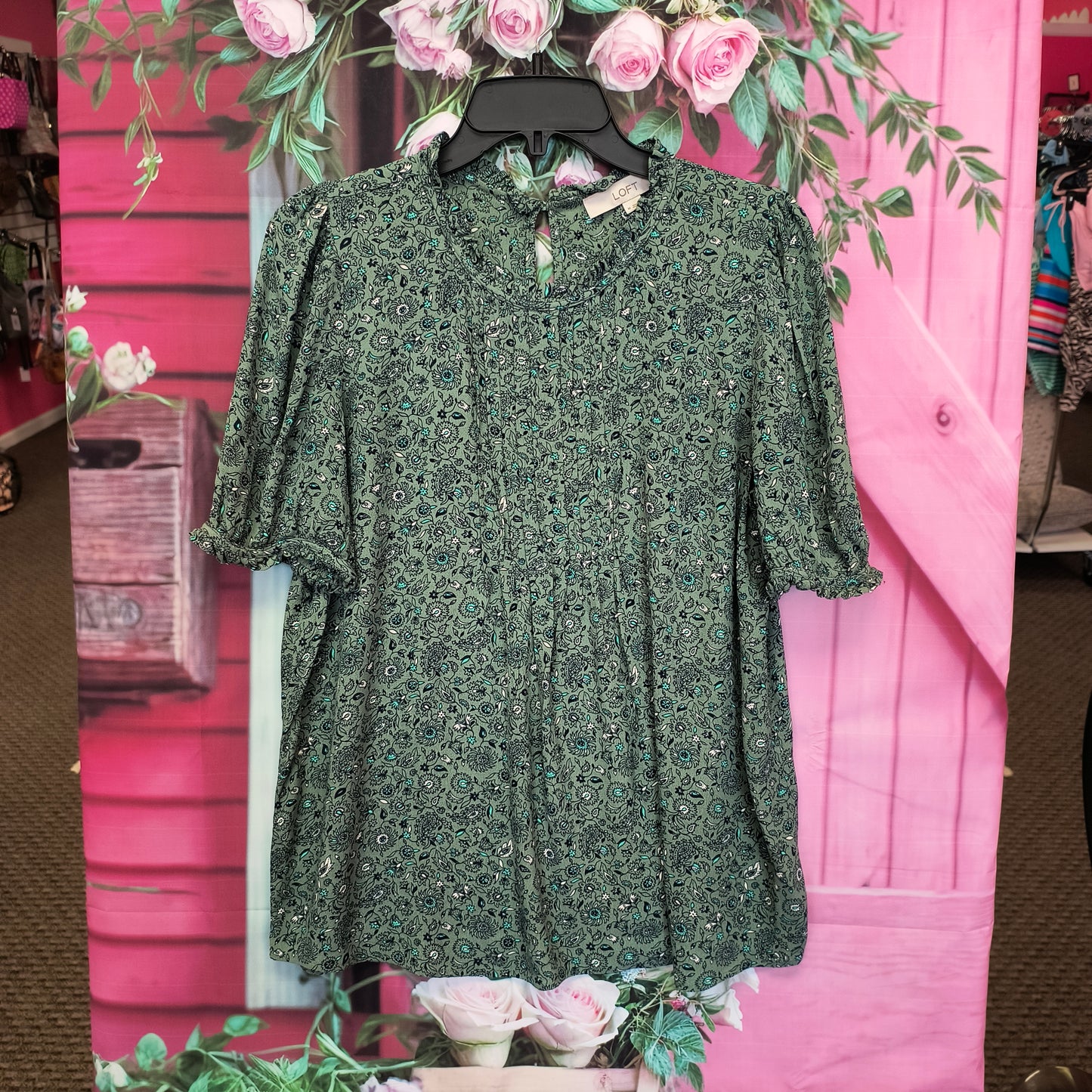 Loft green floral top M 7/23/26