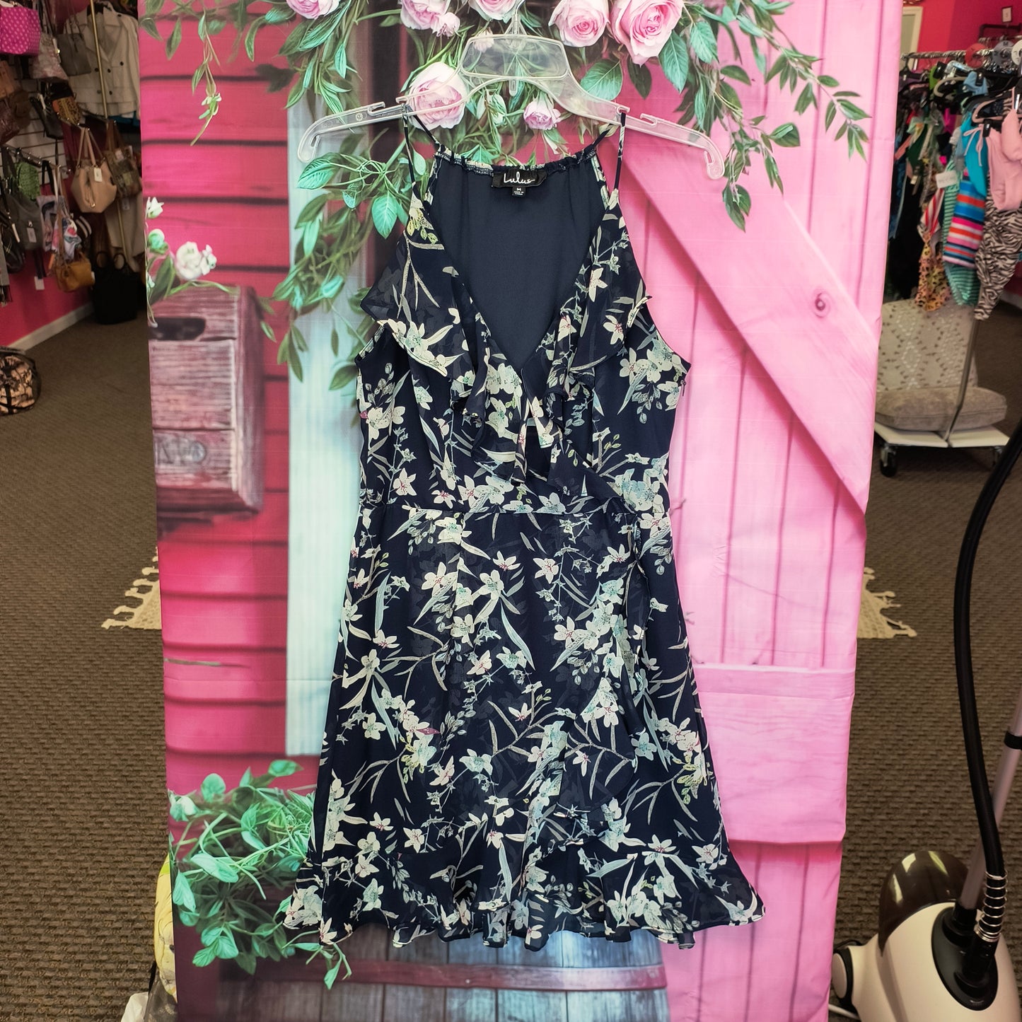 Lulus Navy Blue Floral Dress M 7/23/26