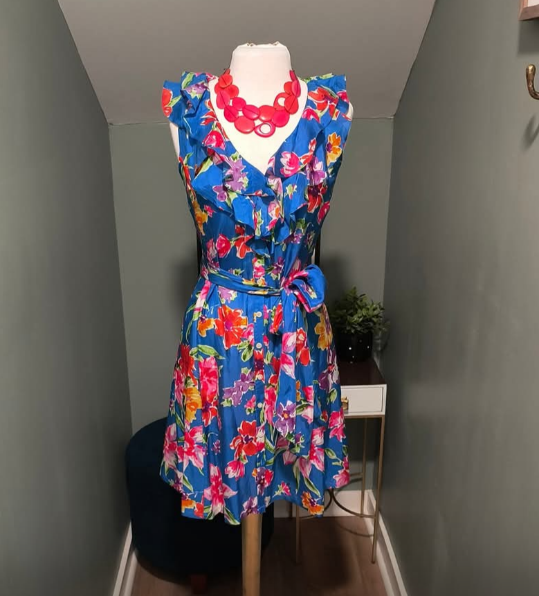 Vintage LAUREN RALPH LAUREN Ruffle Silk Dress Size 4
