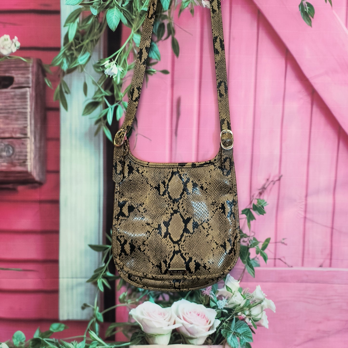 Nine West Taupe/Black Faux Snakeskin bag 7/23/26