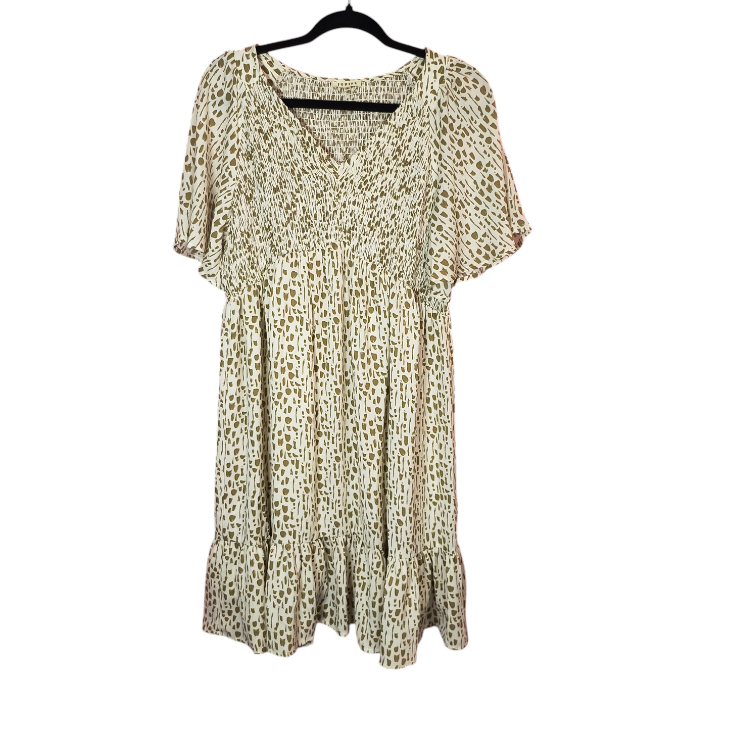 Jodifl white & taupe vneck smocked dress Large