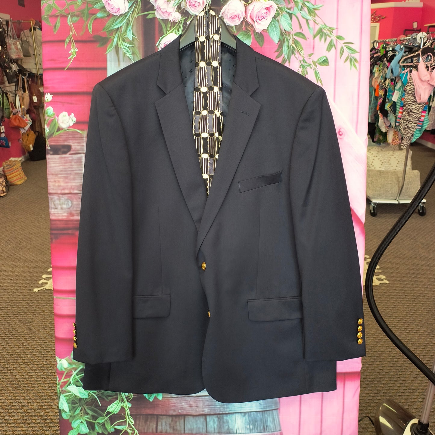 Saddlebred Navy Gold Button Blazer Men's Wool Blend 50R 7/18/26