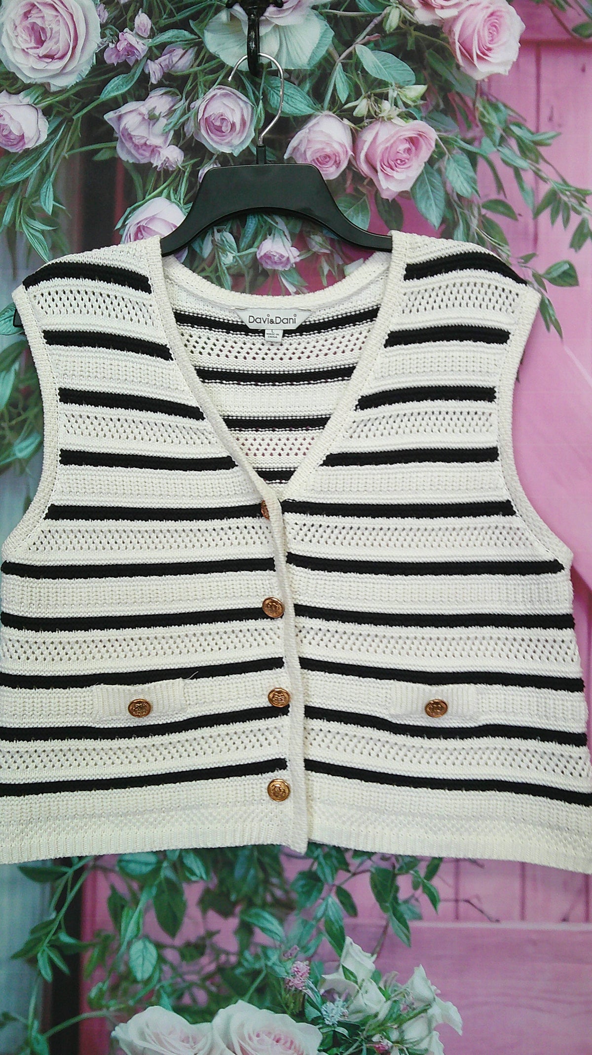 (P) Davi & Dani b&w Striped vest L 10/8/26