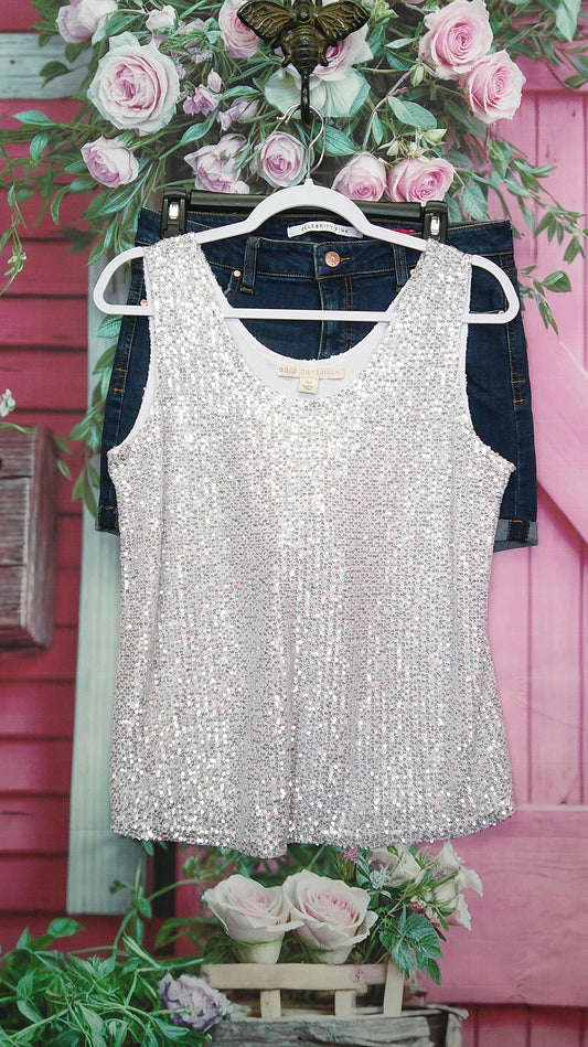 (D) Good Days Only silver sequins M top 9/10/26