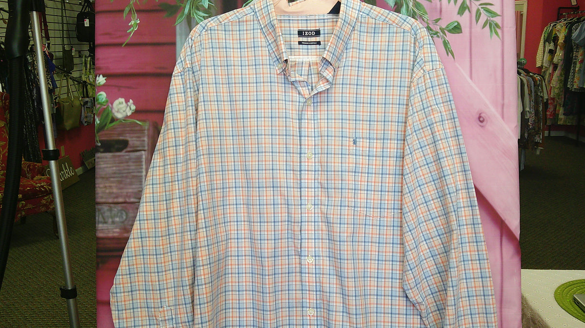 (D) IZOD Peach/Blue Mens Shirt XL  10/14/26