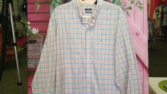 (D) IZOD Peach/Blue Mens Shirt XL  10/14/26
