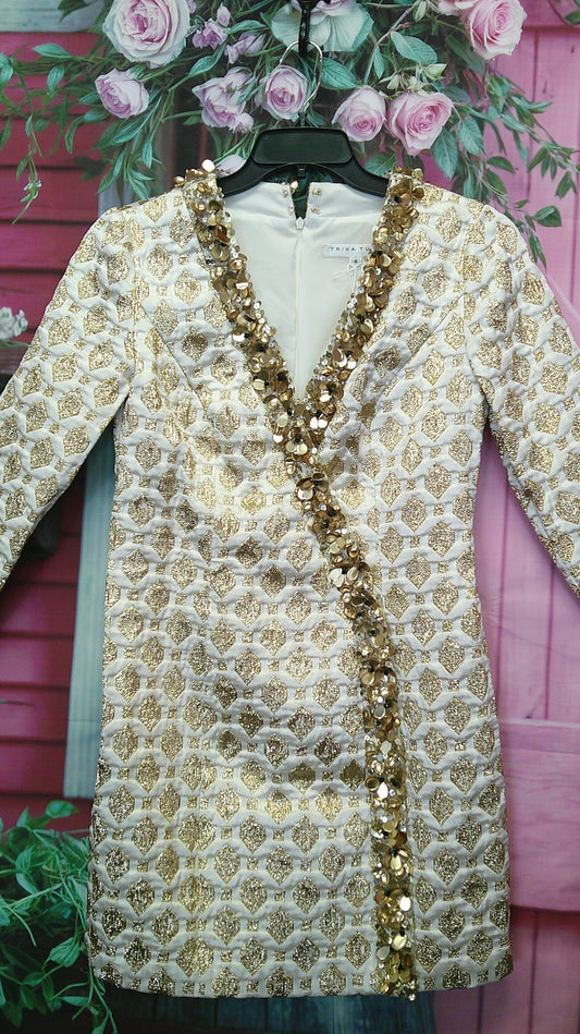 (D) Trina Turk gold beaded 4 dress 9/10/26