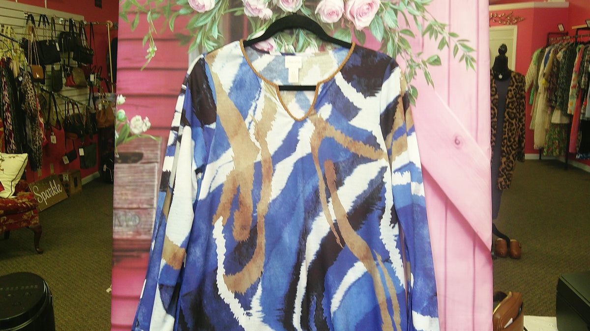 (D) Chicos Blue/Tan Top S 9/18/26