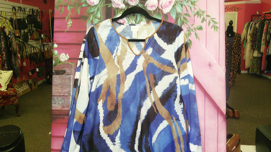 (D) Chicos Blue/Tan Top S 9/18/26