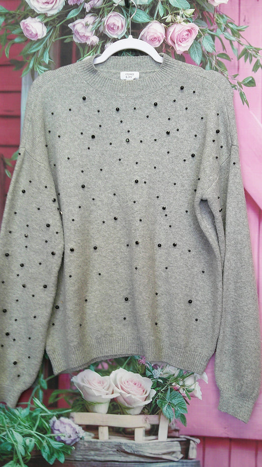 (D) Crown & Ivy grey PS pearl sweater 10/15/26