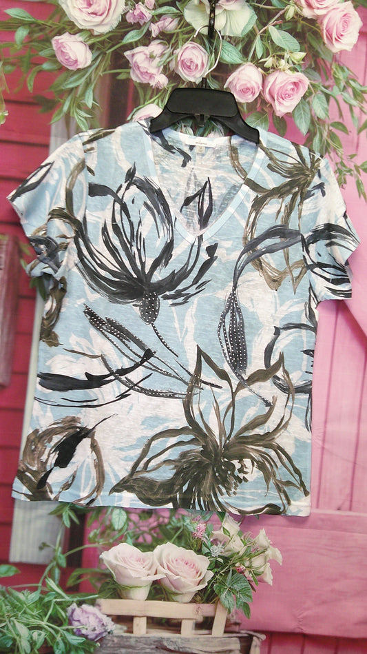(D) Milano blue floral M shirt 9/10/26
