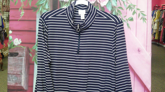 (D) Chico Navy/White Stripe Top L 10/2/26