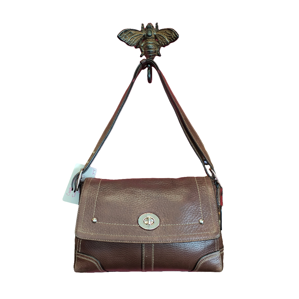 Coach Brown Turnlock vintage Pebbled Leather Hamilton Shoulder bag
