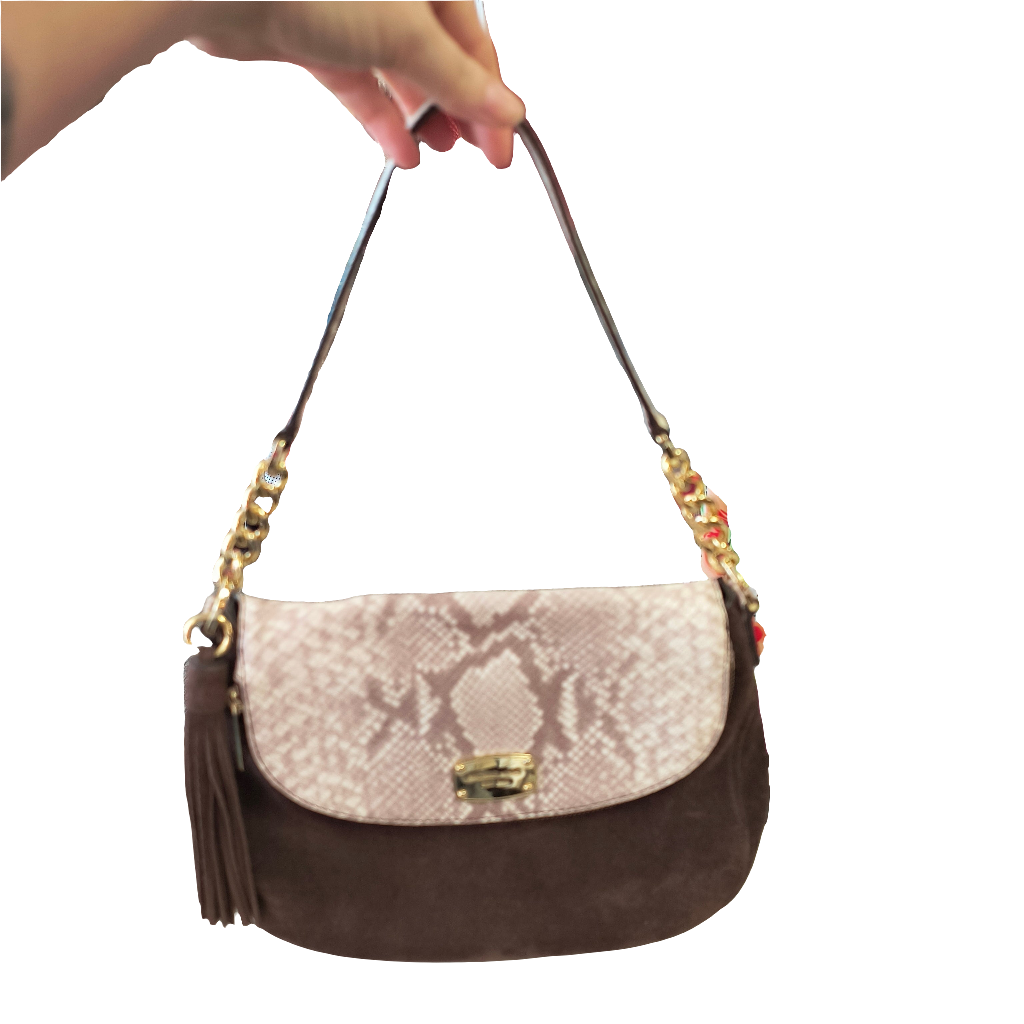 M KORS Bedford Python Suede Handbag