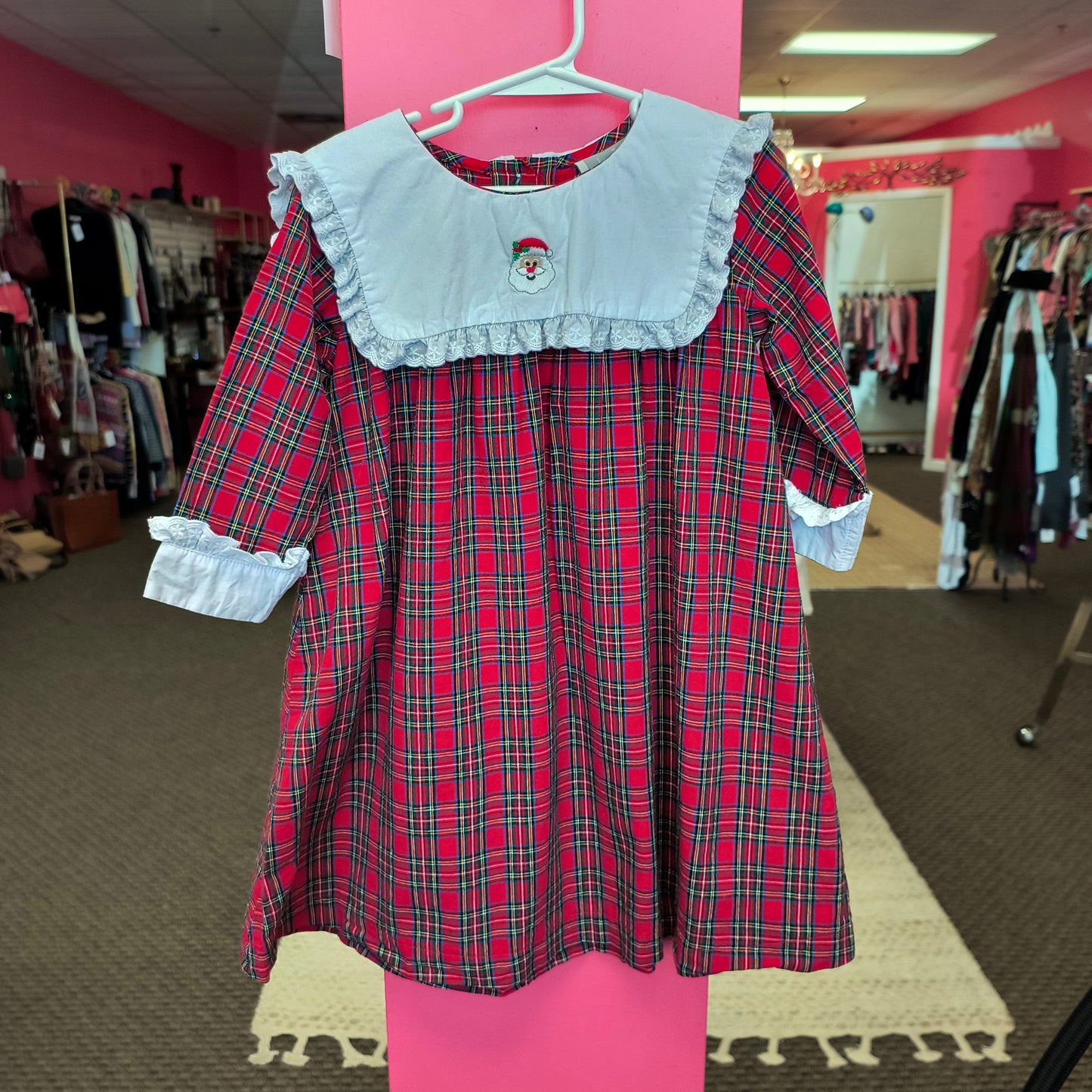 LIL CACTUS Christmas Plaid Santa Yoke Dress sz6 8/6/26