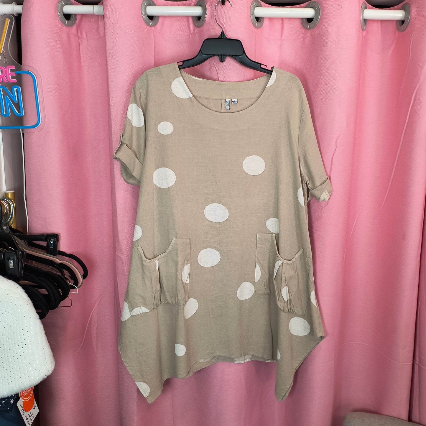 Kaktus Neutral Tan Linen Tunic Lagenlook Minimalist Made in Italy Pockets medium