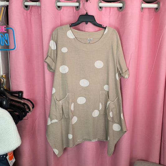 Kaktus Neutral Tan Linen Tunic Lagenlook Minimalist Made in Italy Pockets medium