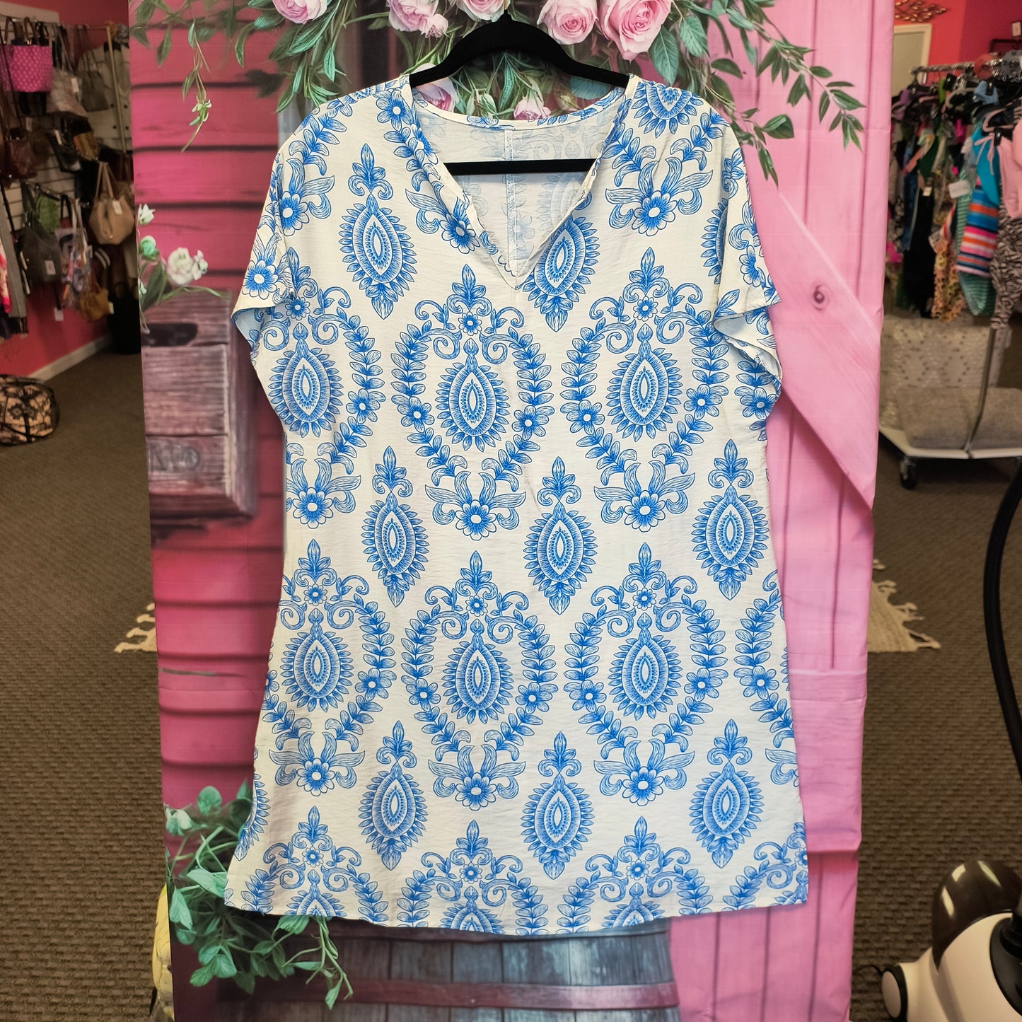 Emory rose blue/white tunic top M 7/23/26