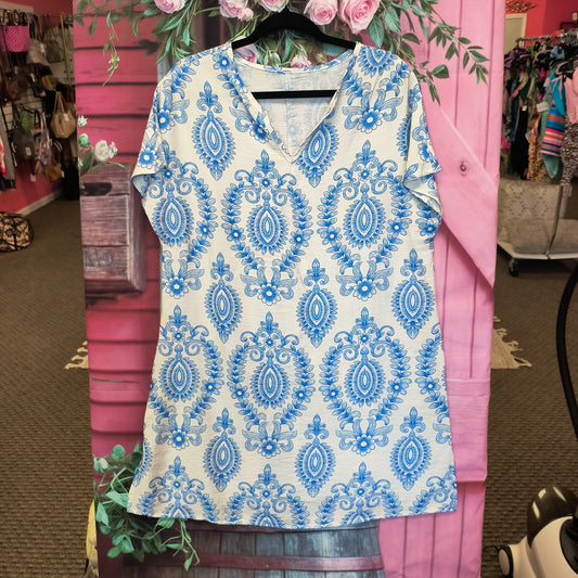 Emory rose blue/white tunic top M 7/23/26