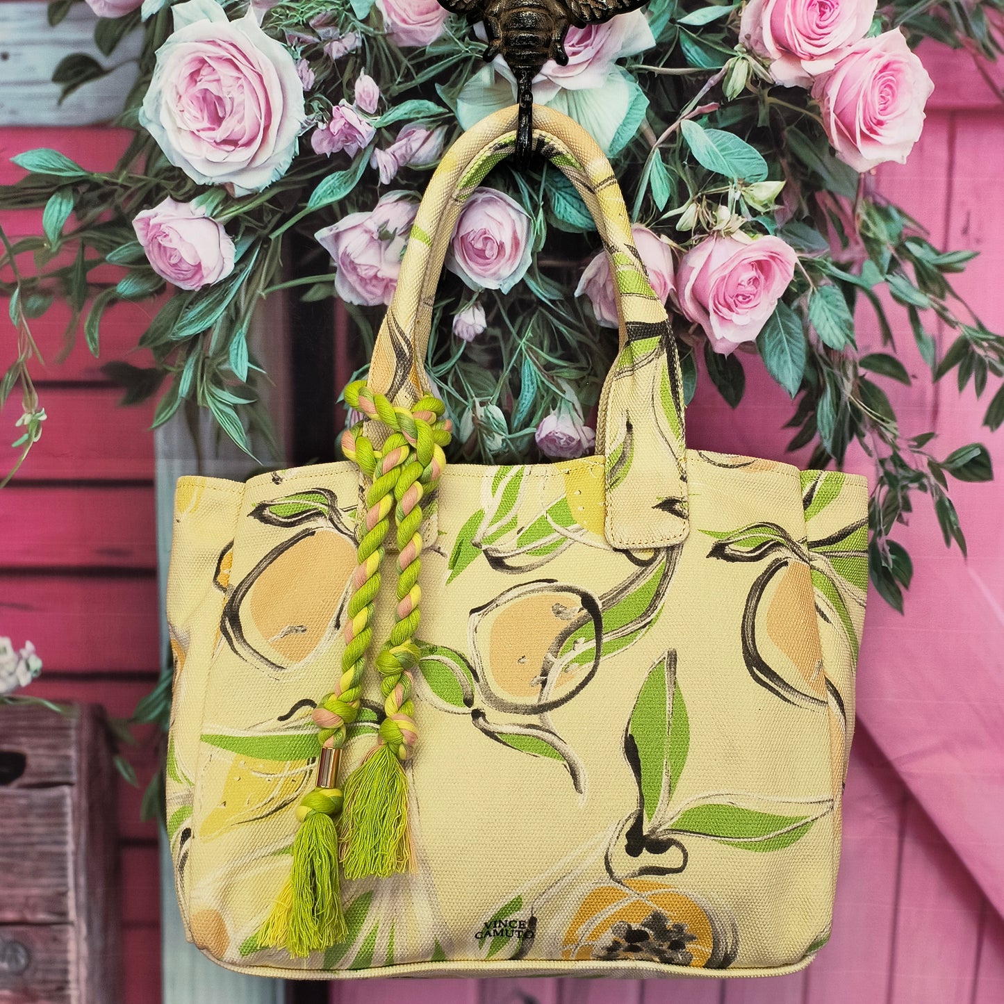 New Vince Camuto Printed Canvas Tote Oriel La Frutta Bag Purse