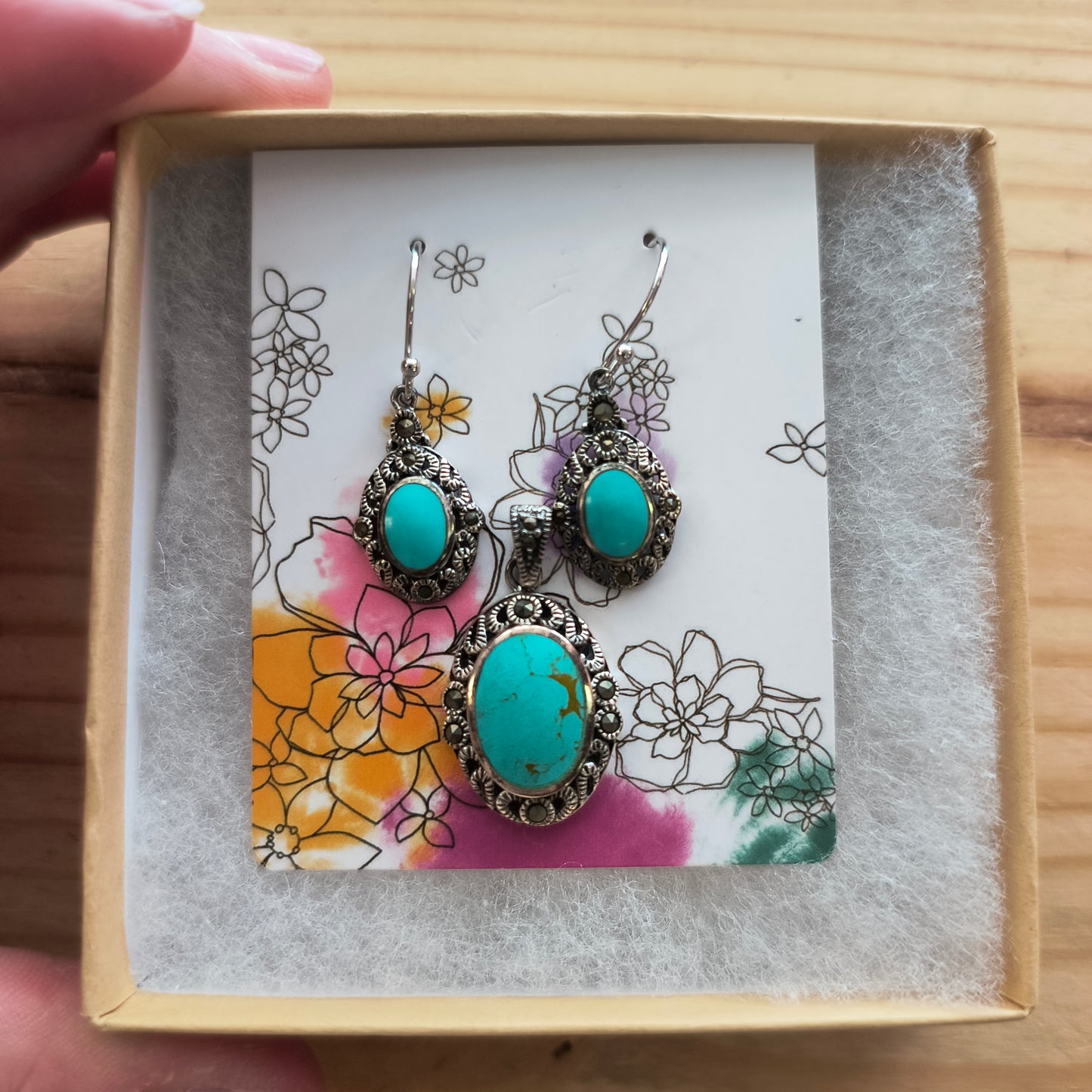 925 Turquoise/ Marcasite Pendant & earrings 7/24/26