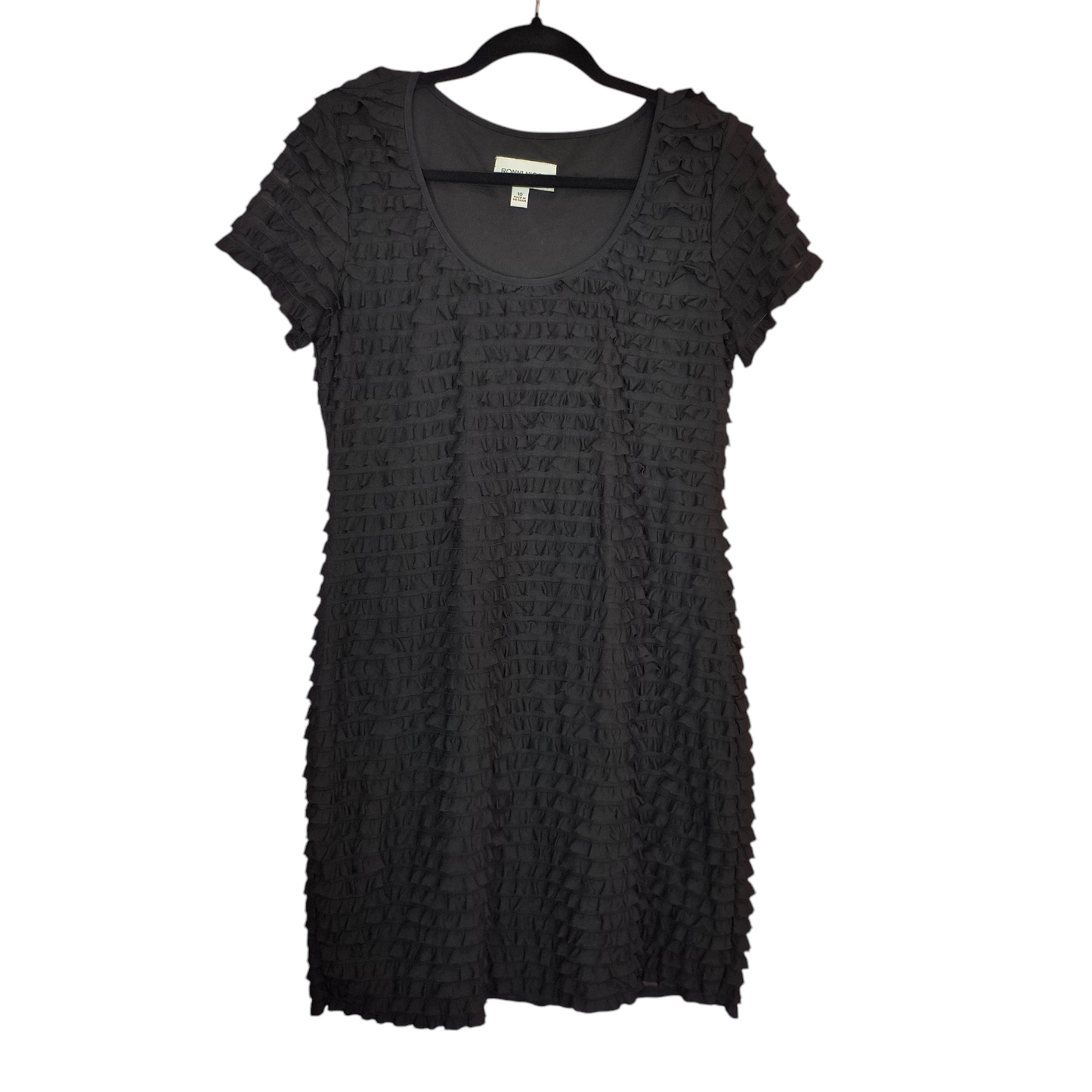 RONNI NICOLE sz 10 Stretch Tiered Ruffles Stretch Sheath Little Black Dress