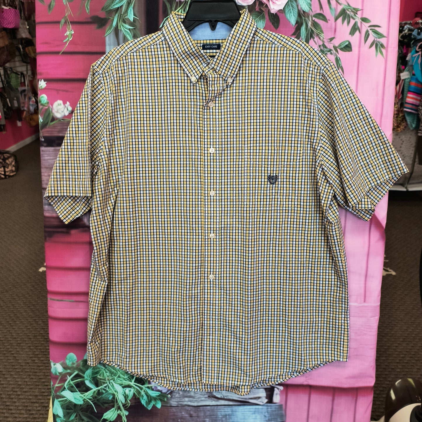 Chaps Easy Care yellow plaid Shirt Tall XL 7/23/26