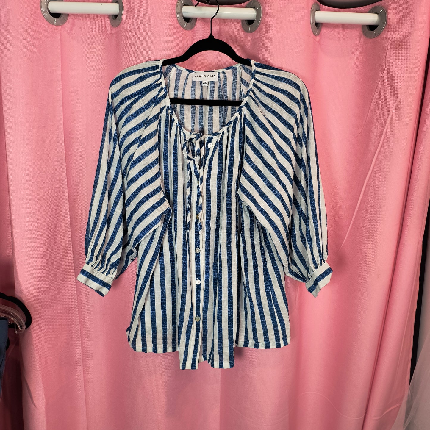 Gibson & Latimer blue - white striped top medium