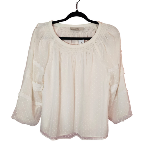 Loft cream swiss dot blouse small