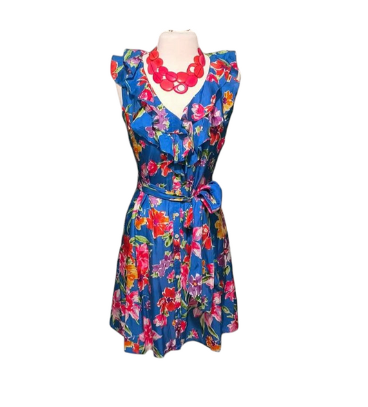 Vintage LAUREN RALPH LAUREN   Ruffle  Silk Dress Size 4