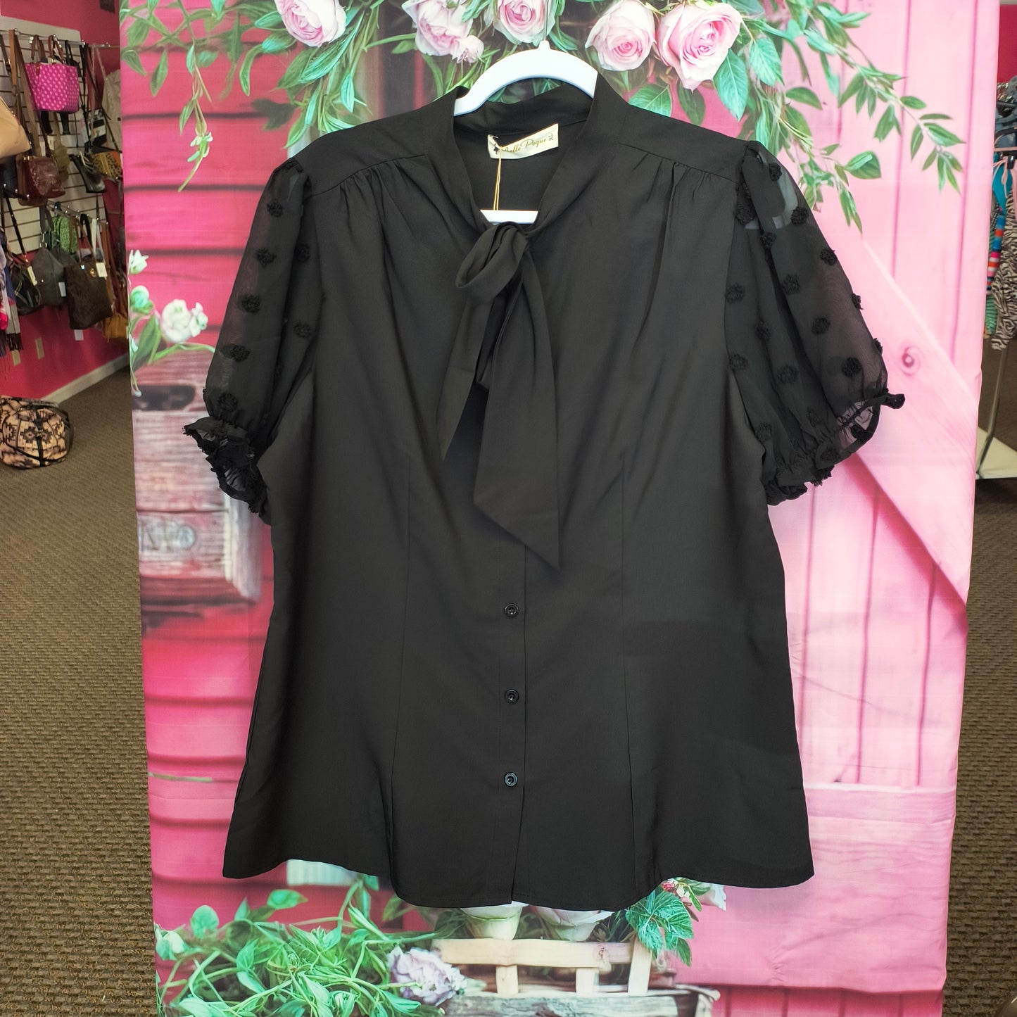 Belle Poque Black Tie Neck top XL 7/29/26