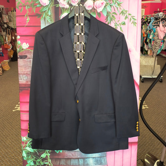 Saddlebred Navy Gold Button Blazer  Men's Wool Blend 50R 7/18/26