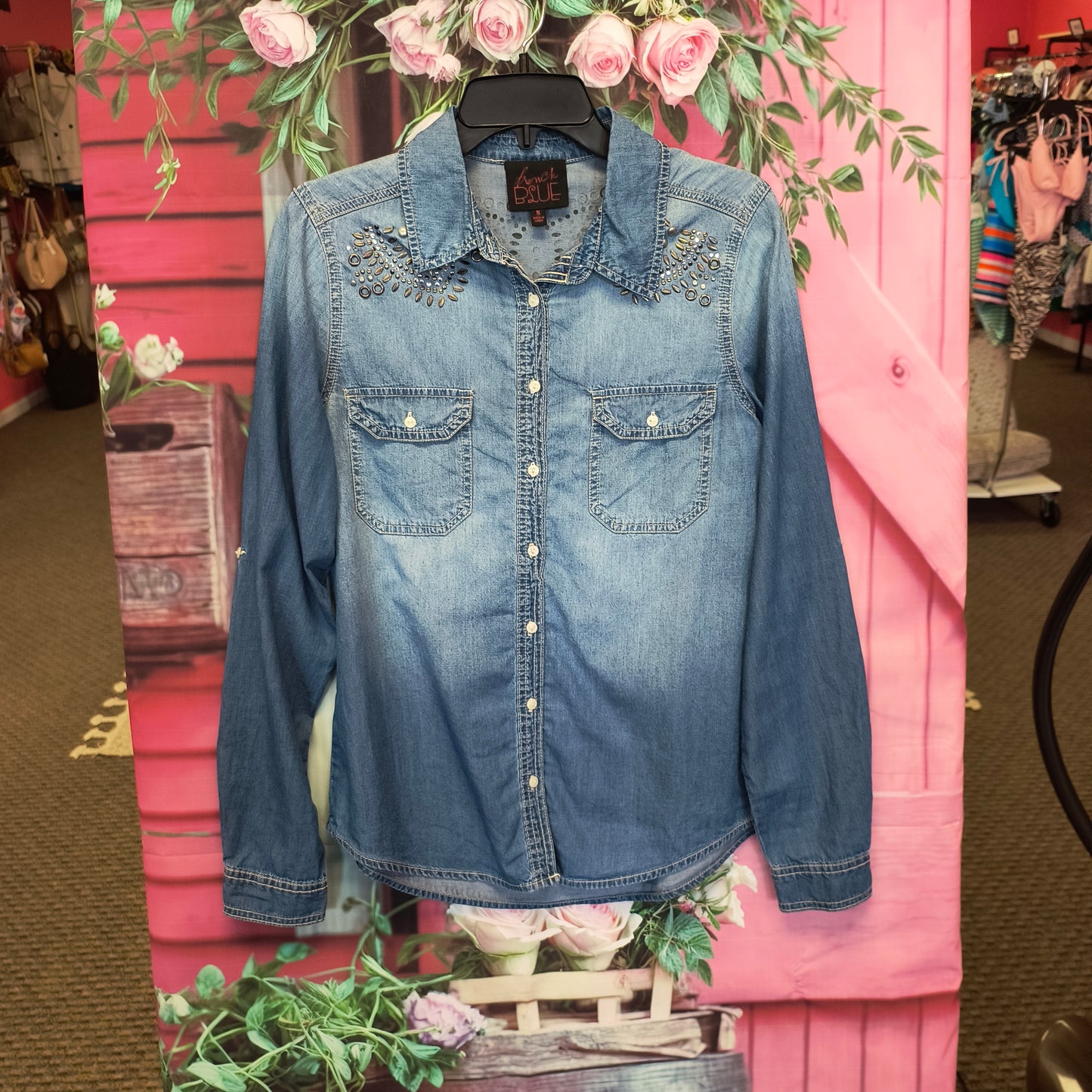 French Blue blue LS button top S 7/24/26